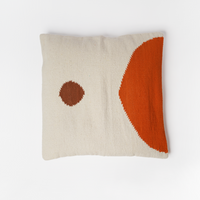 غطاء وسادة منسوج يدويًا بتصميم خسوف القمر 50×50 سم - ناتشورال وبني وبرتقالي - (طقم قطعتين)