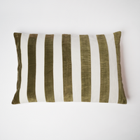 غطاء وسادة بخطوط سميكة 40×60 سم - أوف وايت وزيتوني - (طقم قطعتين)