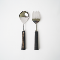 Serving Cutlery - Cane Handle Natural/Black - (Set of 2)