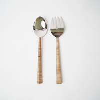 Serving Cutlery - Triangle Cane Handle Natural - (Set of 2)