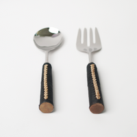 Serving Cutlery - Cane Handle Natural/Black - (Set of 2)