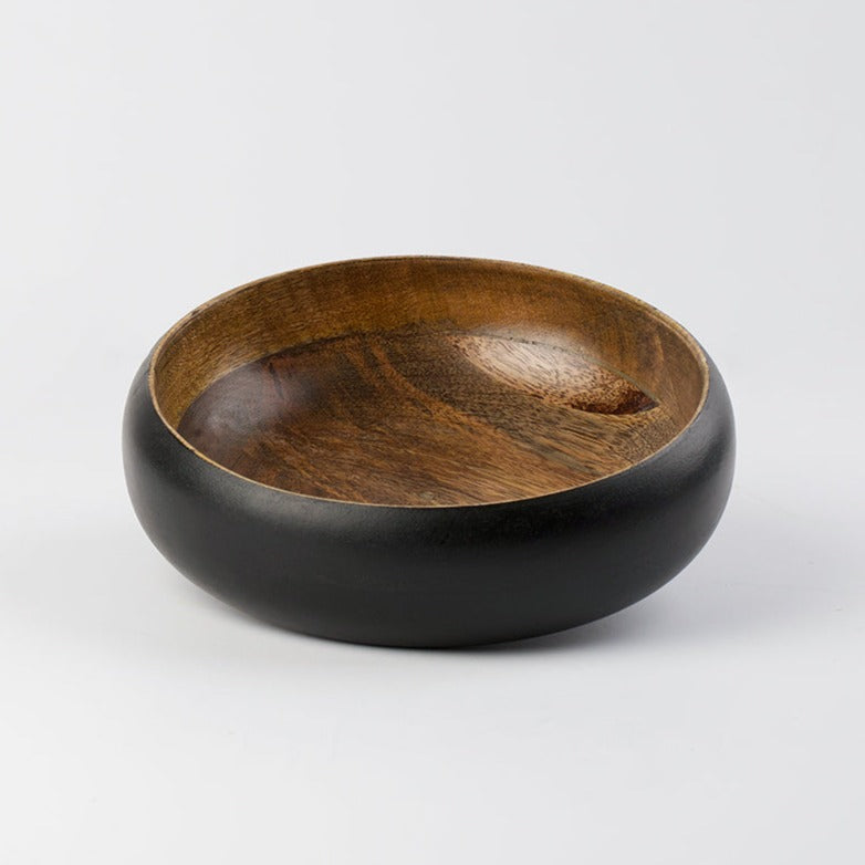 وعاء تقديم من خشب المانجو واللون الأسود - دائري الحواف
