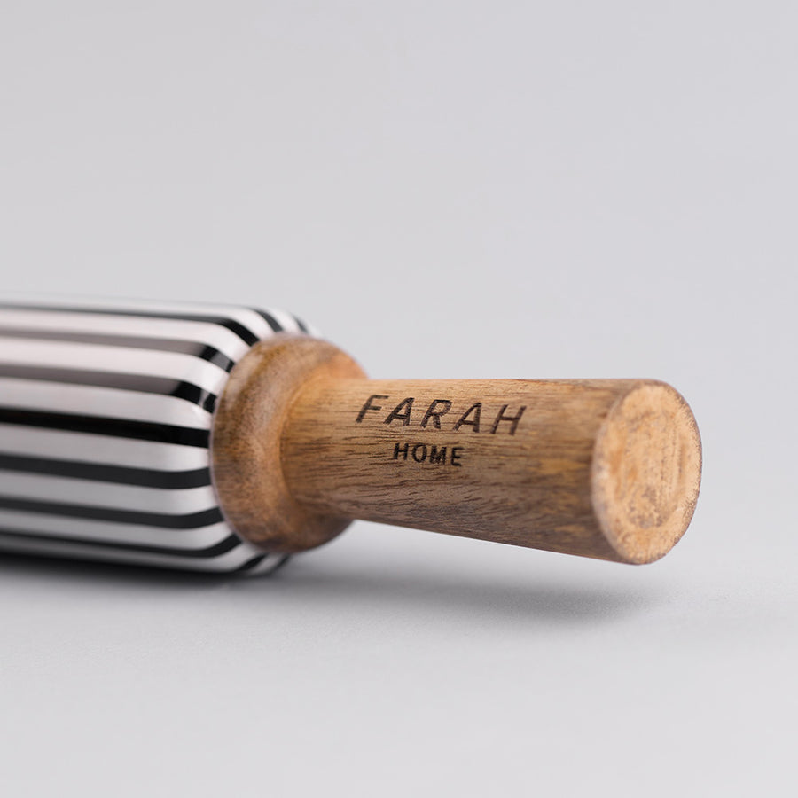 Rolling Pin with Black and white enamel stripes