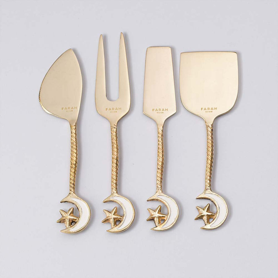 Cheese knives set with crescent motif