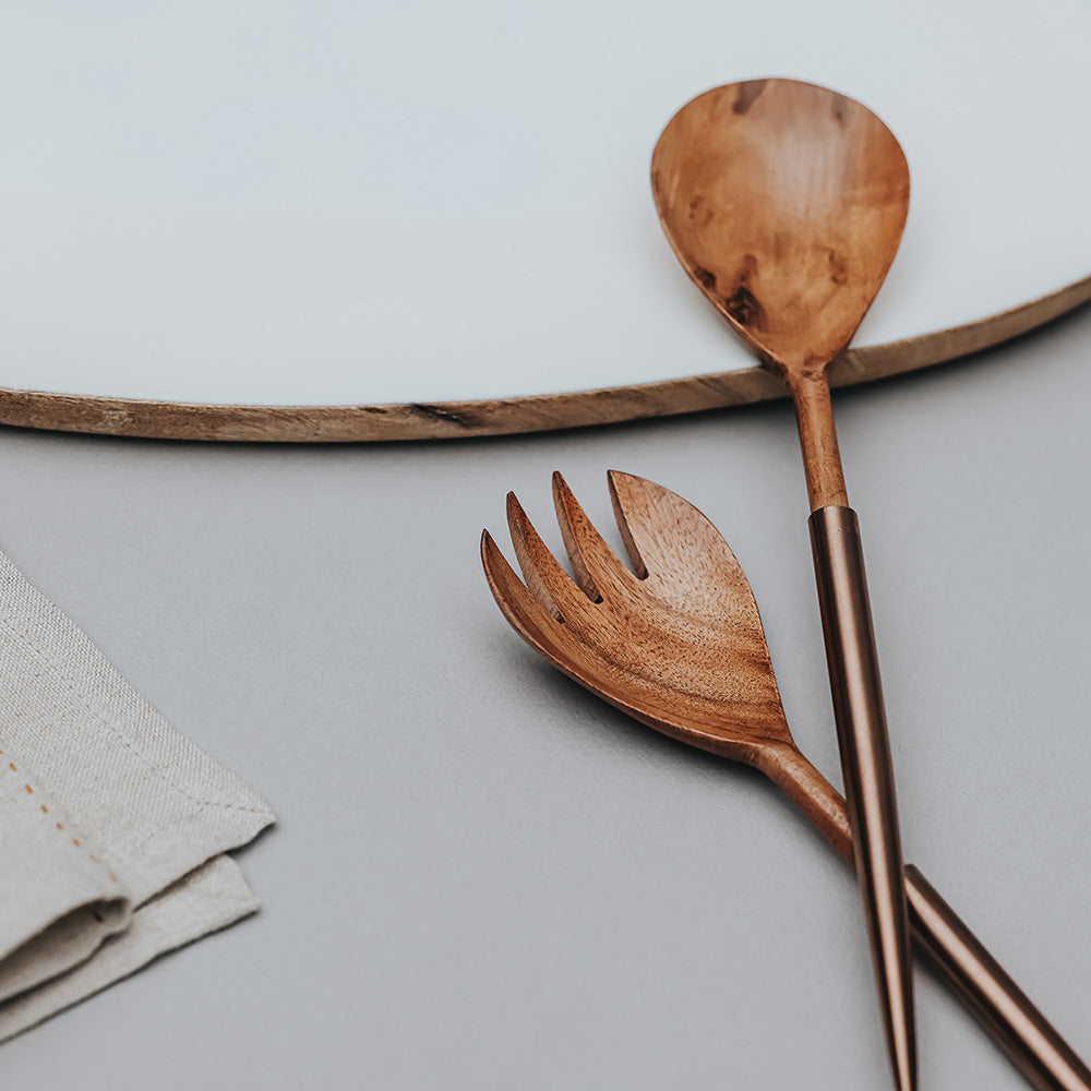 SLEEK WOODEN SALAD SERVER - Rose Gold