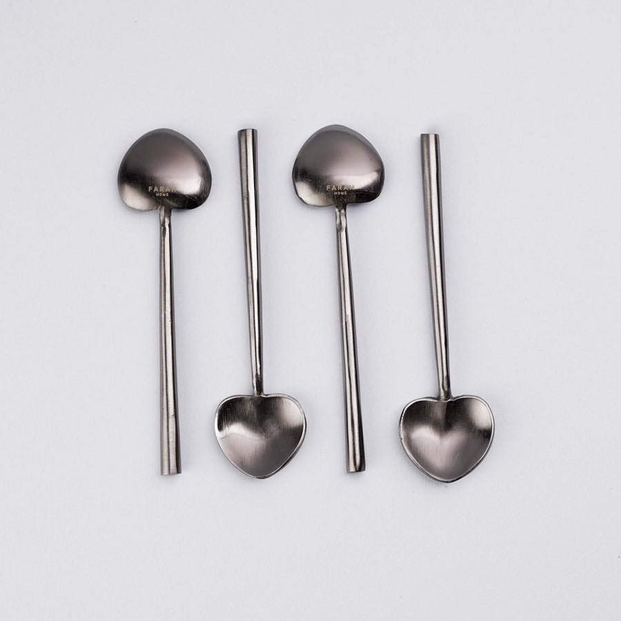 Heart Shaped Tea Spoon in Brushed Silver (Set of 4)