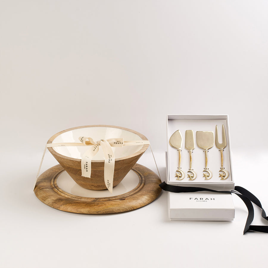 Gift Set Serving Bowl and Plate with Crescent Serving Spoons