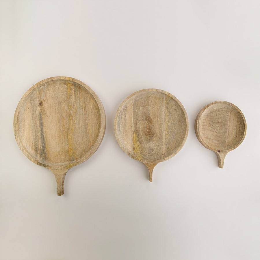 Set of 3 Wood Plates with handle