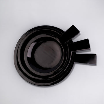 Set of 3 Wood Plates with handle-Black Enamel