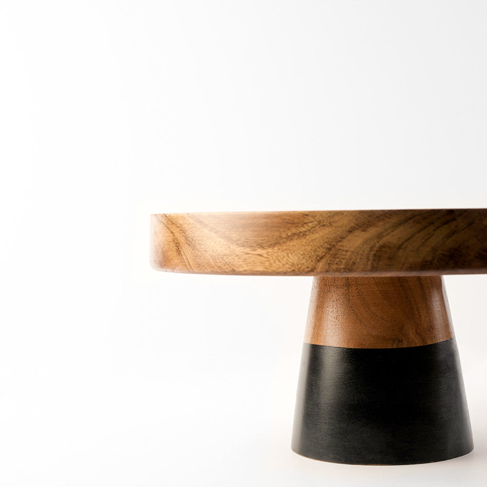 Acacia Wood and Black Cake Stand