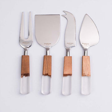 Set of Cheese Knives with Wood and Resin Handle
