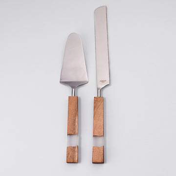 Set of Cake Knives with wood and resin handles