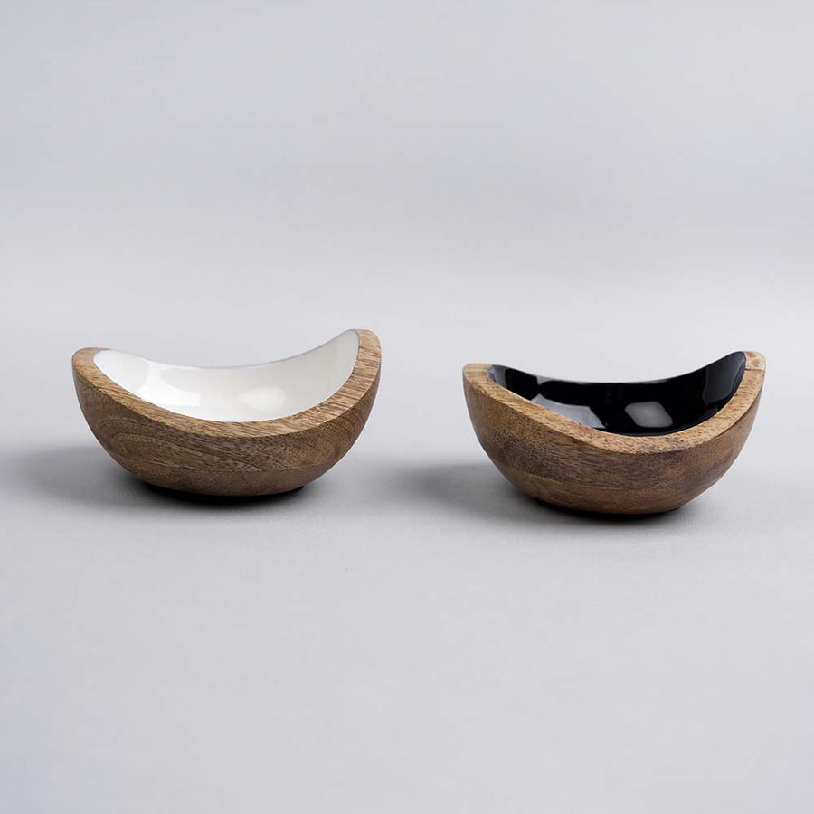 Wood and enamel small serving bowls - Set of 2