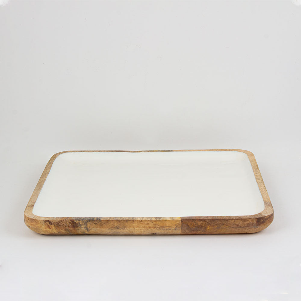 Wooden Square Tray with white enamel