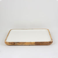 Wooden Square Tray with white enamel