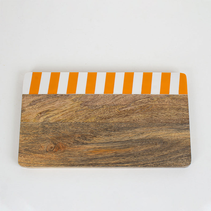 لوح تقديم  من الخشب والمينا باللون البرتقالي 