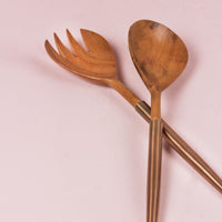 SLEEK WOODEN SALAD SERVER - Rose Gold